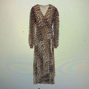 NWOT Ganni Leopard Printed Mesh Wrap Dress 36
